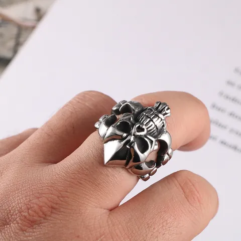 Vintage Gothic Skull Ring For Men Stainless Steel Punk Rock Biker Jewelry Distressed Polished Metal Finger Ring Accessory
