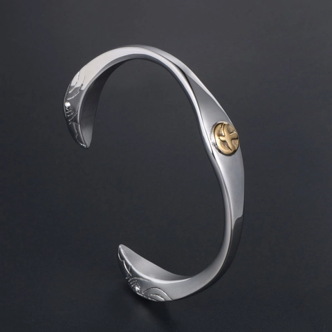 Vintage Indian Style Stainless Steel Eagle Feather Cuff Bangle Gold Point Retro Adjustable Open Bracelet For Men Women