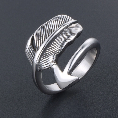 Anillo de Pluma y Flecha de Acero Inoxidable para Hombre Mujer Retro Punk Band Anillo de Dedo Joyería Gótica Personalizada Regalo