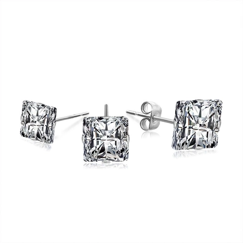 Orecchini a Bottone in Acciaio Inossidabile con Zirconia a Taglio Quadrato Minimalisti per Uomo Donna Gioielli Geometrici