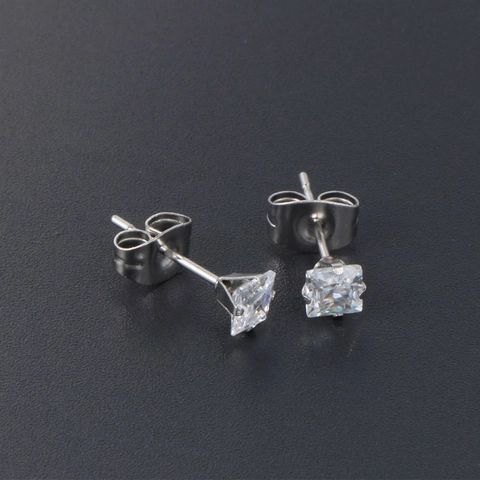 Orecchini a Bottone in Acciaio Inossidabile con Zirconia a Taglio Quadrato Minimalisti per Uomo Donna Gioielli Geometrici