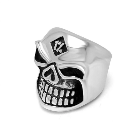 Vintage Punk Stainless Steel Skull Ring Domineering Rock Fashion Relief 1 Percent Skull Head Band Ring For Men Women Biker Jewelry