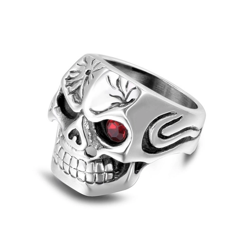 Gothic Punk Skull Red Eye Ring Men Vintage Titanium Steel Stainless Steel Rhinestone Finger Ring Biker Jewelry Biker Accessory