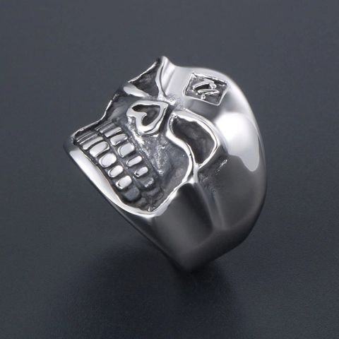 Vintage Punk Stainless Steel Skull Ring Domineering Rock Fashion Relief 1 Percent Skull Head Band Ring For Men Women Biker Jewelry