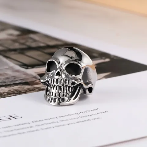 Gothic Punk Edelstahl Totenkopf Ring Für Herren Vintage Rock Biker Skelett Kopf Fingerring Schmuck Party Accessoire