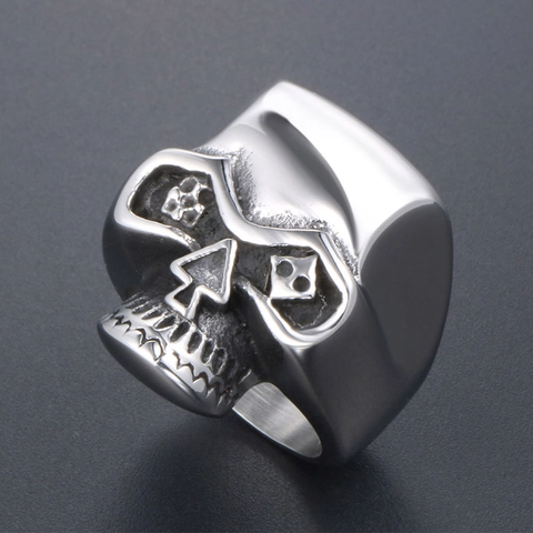 Anello Teschio in Acciaio Inossidabile Vintage per Uomo Gothic Punk Poker Modello di Picche Biker Finger Ring Halloween Party Gioielli Regalo