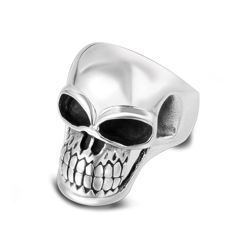 Vintage Punk Skull Ring 316L Stainless Steel Gothic Band For Men Antique Silver Polished Biker Finger Jewelry For Halloween