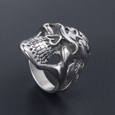Men Gothic Skull Ring Retro Stainless Steel Punk Rock Hip Hop Streetwear Band Jewelry Ring For Men Boys