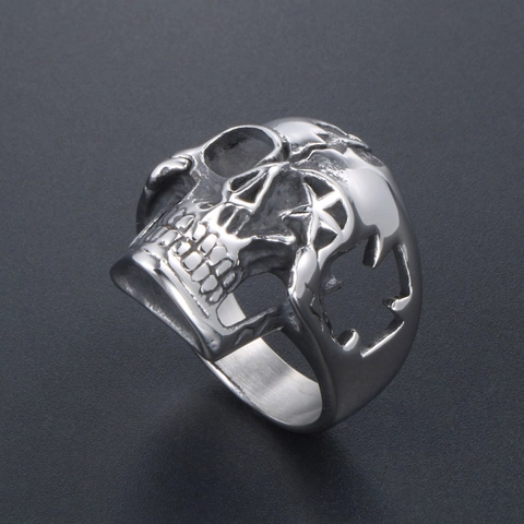 Anello Teschio in Acciaio Inossidabile Vintage Gothic Punk Anello a Forma di Scheletro Gioielli per Feste di Halloween