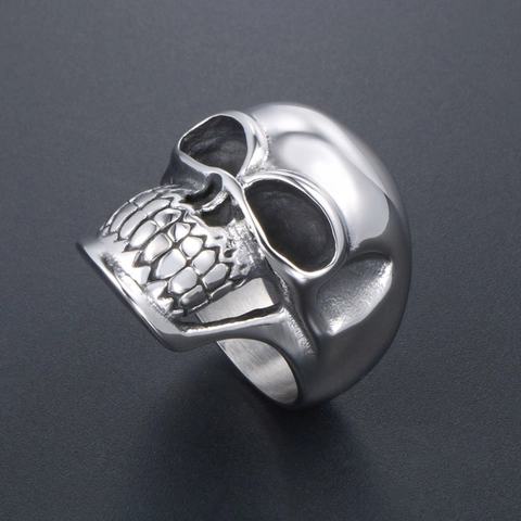 Vintage Punk Skull Ring 316L Stainless Steel Gothic Band For Men Antique Silver Polished Biker Finger Jewelry For Halloween