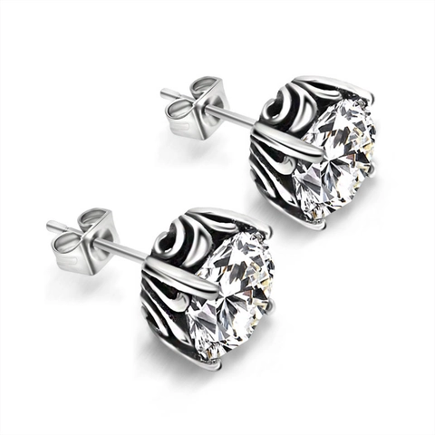 Vintage Edelstahl Strass Ohrstecker Für Herren Damen Gotisches Filigran Rund Klarkristall Chirurgischer Stahl Schmuck