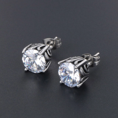 Vintage Edelstahl Strass Ohrstecker Für Herren Damen Gotisches Filigran Rund Klarkristall Chirurgischer Stahl Schmuck