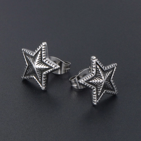 Vintage Titanium Steel Star Stud Earring Retro Punk Style Geometric Pentagram Ear Accessory For Men Women Unisex Jewelry Gift