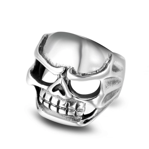 Vintage Gothic Skull Ring For Men 316L Stainless Steel Punk Rock Biker Finger Ring Hypoallergenic Polished Metal Jewelry