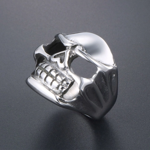Vintage Gothic Skull Ring For Men 316L Stainless Steel Punk Rock Biker Finger Ring Hypoallergenic Polished Metal Jewelry