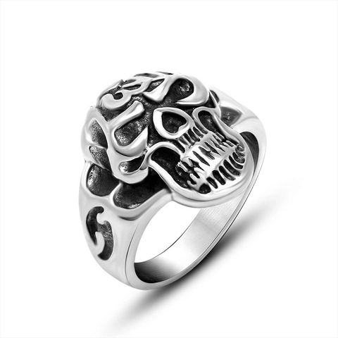 Vintage Gothic Skull Ring For Men Women 316L Stainless Steel Punk Rock Biker Ring Antique Silver Polished Finger Jewelry