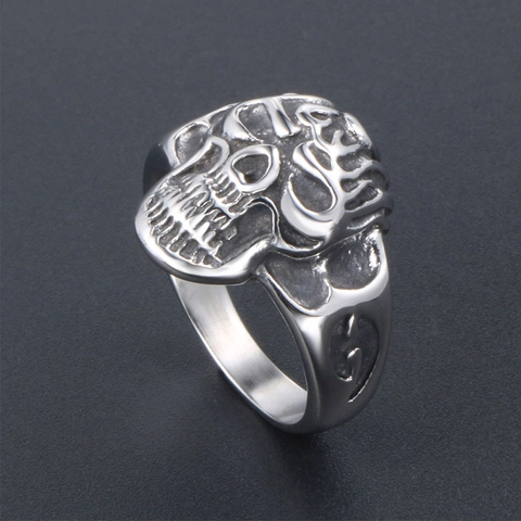 Vintage Gothic Skull Ring For Men Women 316L Stainless Steel Punk Rock Biker Ring Antique Silver Polished Finger Jewelry