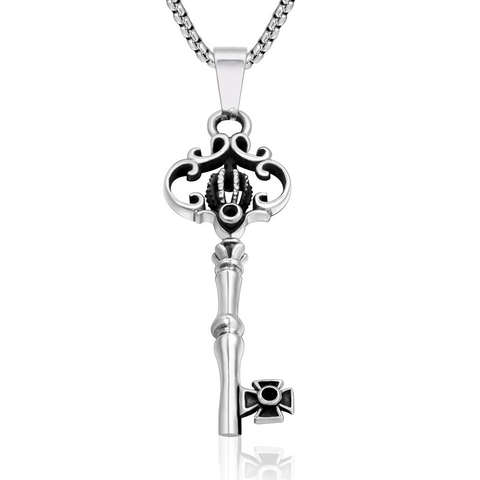 Collana con Ciondolo a Chiave a Corona Gotica per Uomo Donna Punk Acciaio al Titanio Cuore Intagliato Gioielli Vintage