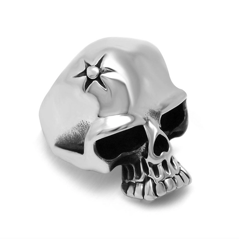 Anello con Teschio in Acciaio Inossidabile Vintage per Uomo Gothic Punk Biker Band Ring Design a Stella Ipoallergenico