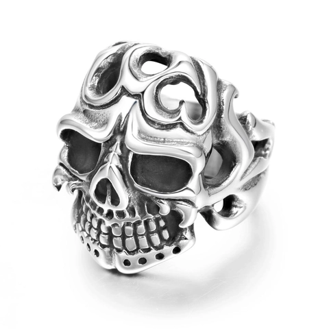 Anello Teschio Vampiro Retrò Uomo Acciaio al Titanio Gothic Punk Esagerato Scheletro Anello da Dito Biker Gioielli per Halloween