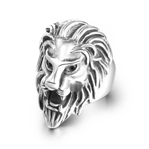 Vintage Punk Lion Head Stainless Steel Ring For Men Retro Animal Embossed Statement Jewelry Domineering Biker Finger Ring