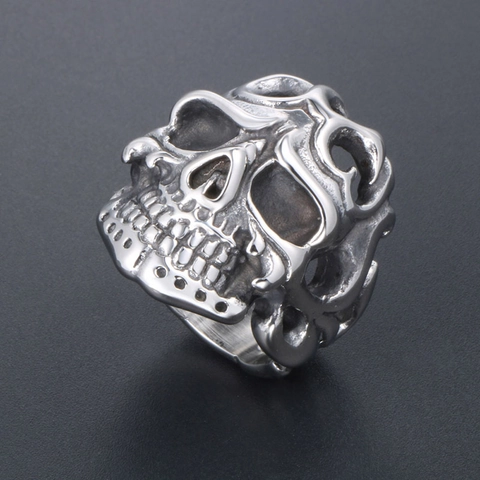 Anello Teschio Vampiro Retrò Uomo Acciaio al Titanio Gothic Punk Esagerato Scheletro Anello da Dito Biker Gioielli per Halloween
