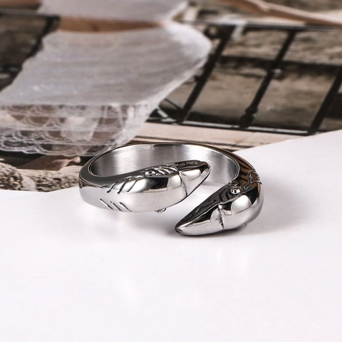 Vintage Roestvrijstalen Adelaarskop Open Ring Goud Zilver Tweekleurig Punk Hip Hop Sieraden Voor Heren Dames Verstelbare Ring