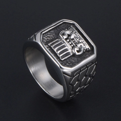 Vintage Stainless Steel Crown Relief Signet Ring For Men Oxidized Greek Column Pattern Punk Biker Band Ring Jewelry Gift