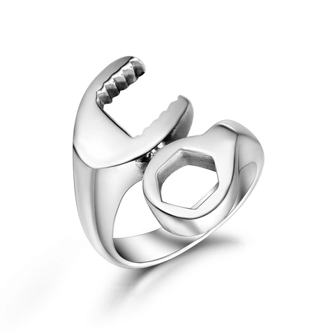 Men's Vintage Punk Wrench Shape Ring Stainless Steel Titanium Steel Industrial Style Rock Biker Polished Band Ring Jewelry