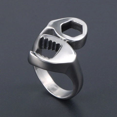 Men's Vintage Punk Wrench Shape Ring Stainless Steel Titanium Steel Industrial Style Rock Biker Polished Band Ring Jewelry