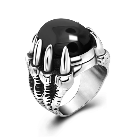 Gothic Punk Dragon Claw Ring For Men Titanium Stainless Steel Retro Band With Red Black Rhinestone Biker Jewelry Gift