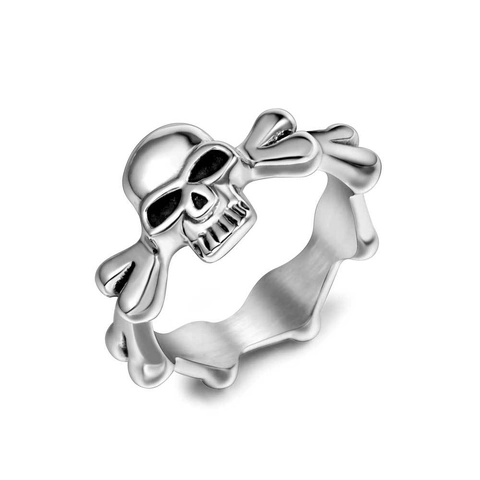 Punk Gothic Skull Skeleton Ring For Men Women Titanium Steel Crossbone Band Retro Rock Biker Fashion Jewelry Holiday Gift
