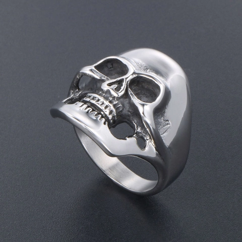 Anello Teschio in Acciaio Inossidabile Punk Vintage per Uomo Biker Gotico Scheletro Testa di Fantasma Lucidato Heavy Metal Gioielli