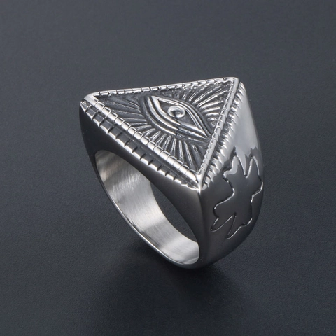 Anello Vintage in Acciaio Inossidabile Occhio della Provvidenza Uomo Punk Gothic Occhio Onniveggente Anello con Sigillo Gioielli
