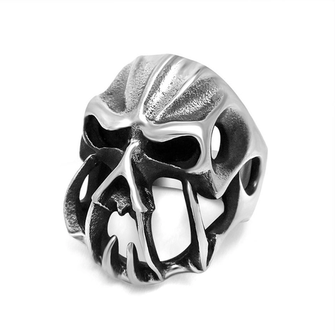 Retro Punk Gotische Schedel Roestvrij Stalen Ring Voor Heren Opengewerkt Skelet Monster Biker Ring Antiek Zilver Sieraden