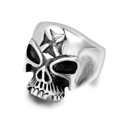 Vintage Stainless Steel Skull Ring Gothic Punk Cross Embossed Skeleton Polished Biker Rock Jewelry For Men Unisex Retro Gift