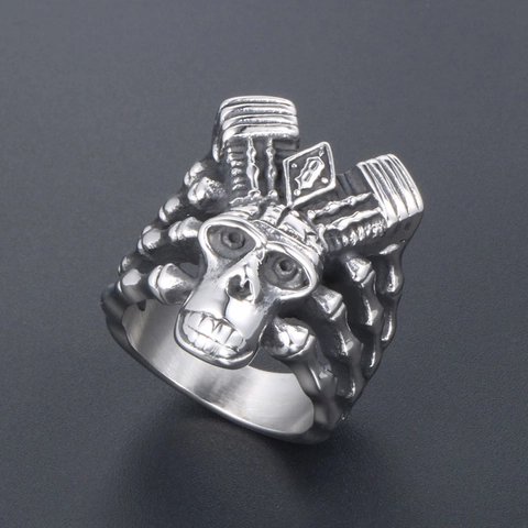 Anello Punk Teschio in Acciaio Inossidabile per Uomo Biker Retrò Motore Meccanico Scheletro Band Gothic Rock Gioielli Anello