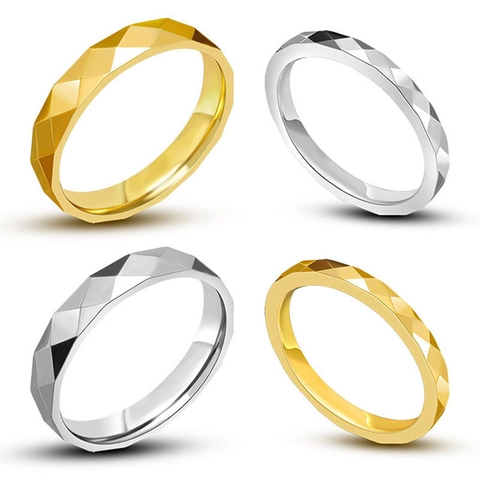Geometric Faceted Stainless Steel Ring For Men Women Minimalist Polished Couple Rings Engagement Band Fashion Jewelry Accessory
