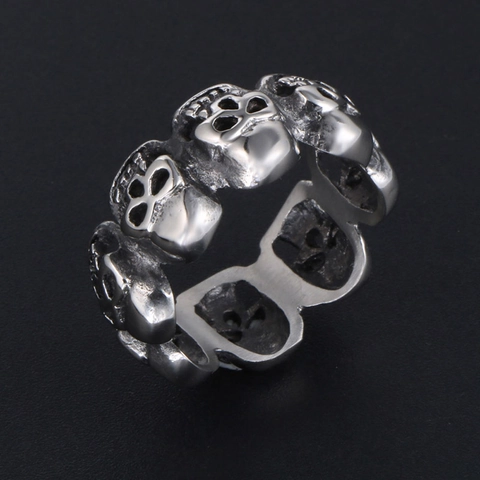 Anillo de Calavera de Acero Inoxidable Vintage para Hombre Mujer Gothic Punk Band Ring Retro Plata Oxidada Hip Hop Rock