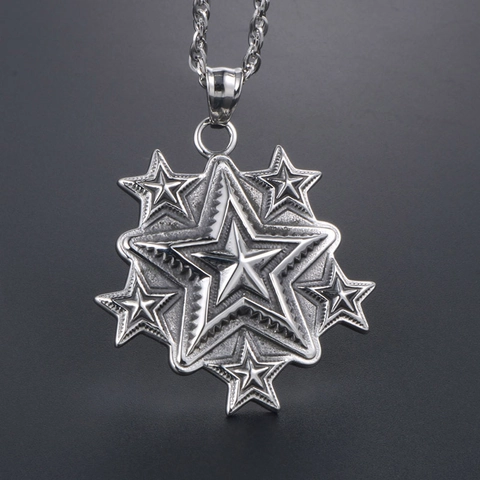 Vintage Titanium Steel Pentagram Pendant Necklace For Men Women Punk Rock Star Necklace Retro Silver Color Accessory