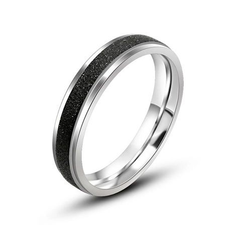 Minimalistische Roestvrijstalen Zwart Gematteerde Bandring Voor Dames Heren Koude Stijl Parelzand Paar Ring Mode Sieraden Vinger Decor