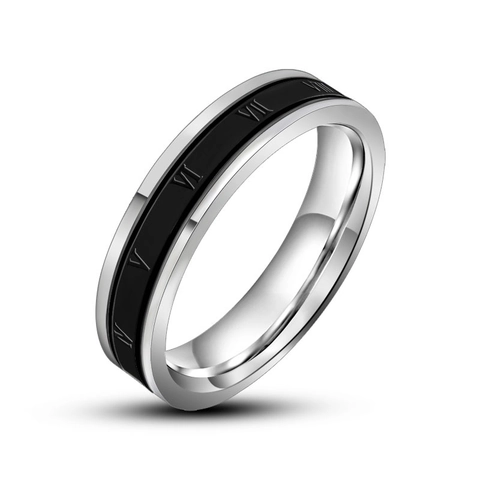 Anello in Acciaio al Titanio Vintage con Numeri Romani Retro Punk Minimalista Anello a Fascia con Intarsio Nero per Uomo Donna Gioielli