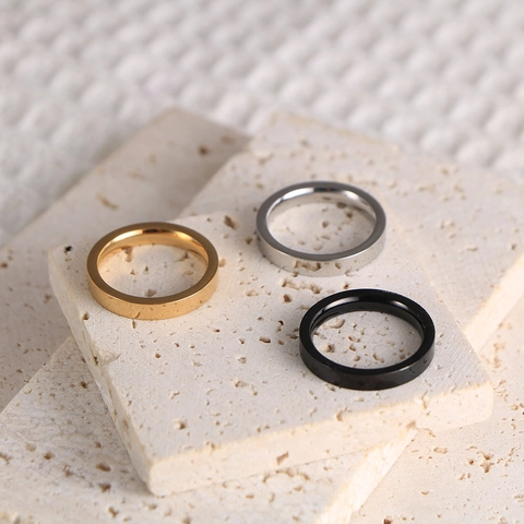 Minimalist Titanium Steel Plain Band Ring For Men Women Couple Polished Simple Gold Silver Black Fashion Jewelry Finger Ring