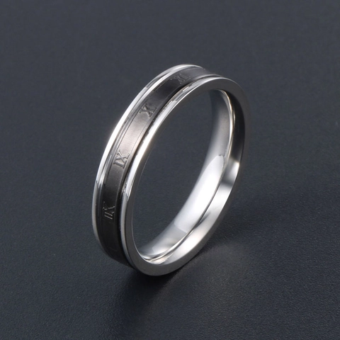 Anello in Acciaio al Titanio Vintage con Numeri Romani Retro Punk Minimalista Anello a Fascia con Intarsio Nero per Uomo Donna Gioielli
