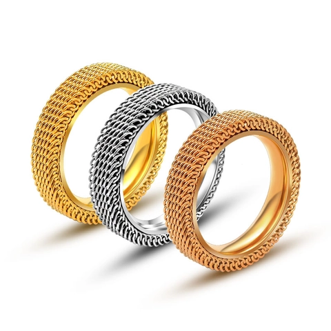 Titanium Steel Mesh Ring For Men Women Double Layer Woven Hollow Out Fashion Finger Ring Anniversary Birthday Jewelry Gift