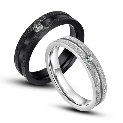 Modern Stainless Steel Matte Rhinestone Inlaid Ring For Men Women Minimalist Frosted Couple Band Ring Valentine Gift