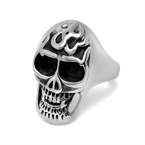 Anello con Teschio in Acciaio Inossidabile al Titanio Vintage da Uomo Motivo a Fiamma Gothic Punk Biker Band Gioielli da Uomo