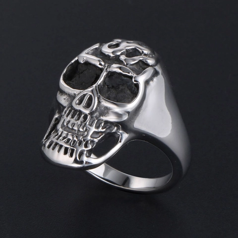 Anello con Teschio in Acciaio Inossidabile al Titanio Vintage da Uomo Motivo a Fiamma Gothic Punk Biker Band Gioielli da Uomo