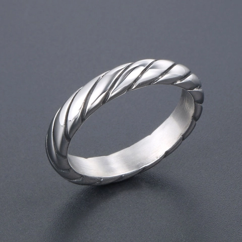 Anillo Vintage de Acero Inoxidable con Cuerda Trenzada para Hombre Mujer Minimalista Color Plata Banda Geométrica Joyería de Moda
