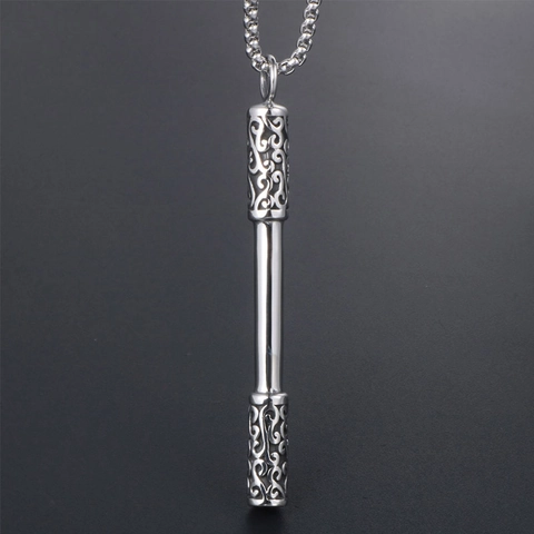 Vintage Stainless Steel Monkey King Bar Pendant Necklace For Men Retro Hollow Lucky Cloud Pattern Stick Jewelry Gift